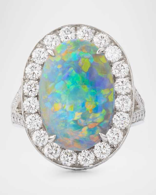 Platinum Diamond and Black Austrlian Opal Shank Statement Ring
